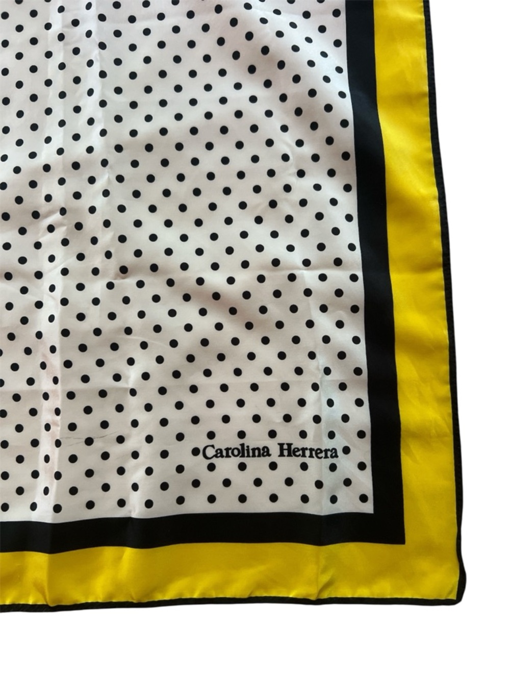 Carolina Herrera Large White Polka Dot Scarf with Yellow & Black Border